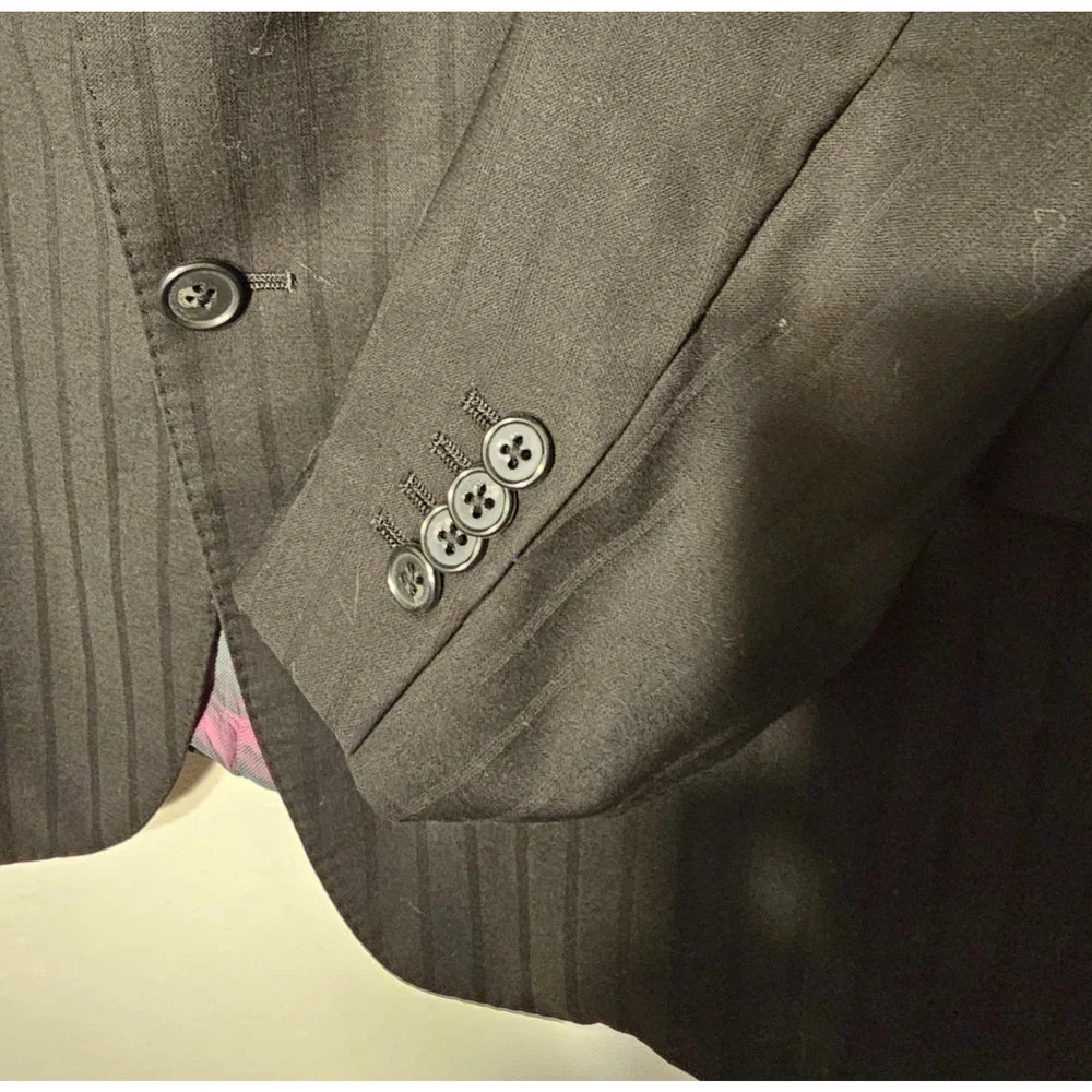 Sean John Black Pinstripe Wool Blazer Suit Jacket Mens Size 44R